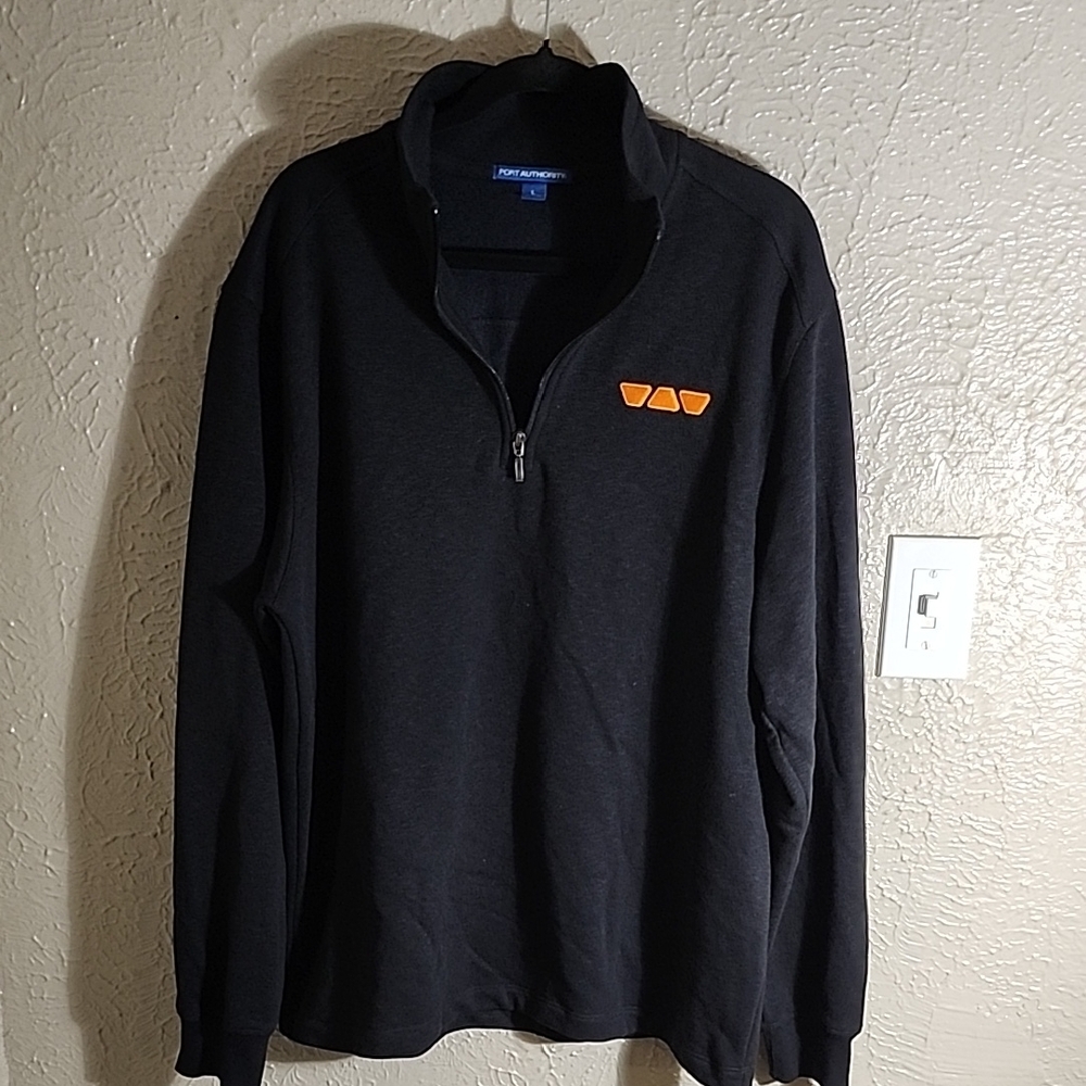 Port Authority Black and Orange Zip Up Sweater